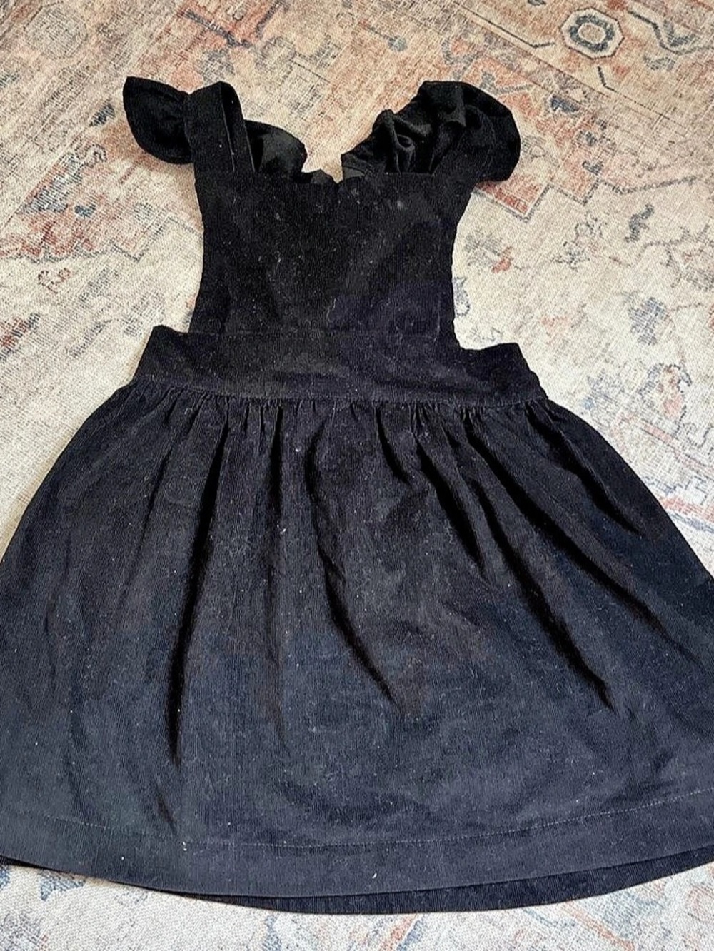 valya kids Size 5 corduroy 
Black Ruffle overall Dress